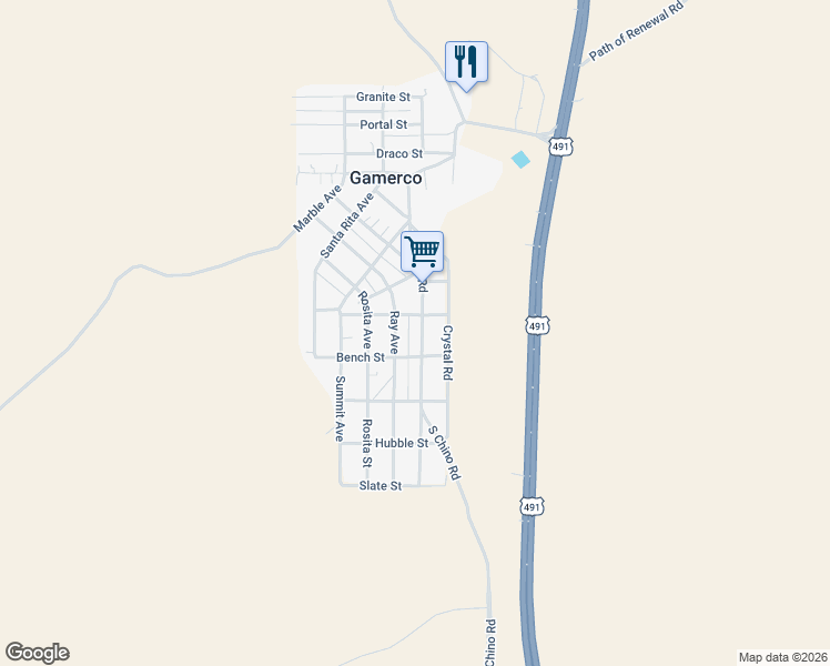 map of restaurants, bars, coffee shops, grocery stores, and more near 403-409 Bench Street in Gallup