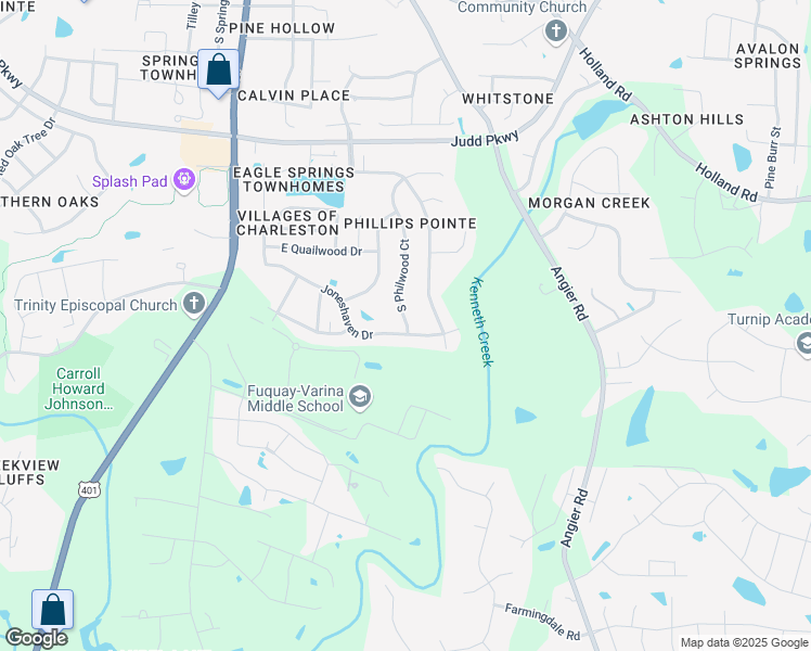 map of restaurants, bars, coffee shops, grocery stores, and more near 1068 South Philwood Court in Fuquay Varina