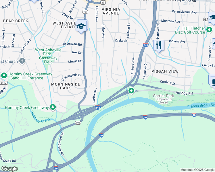 map of restaurants, bars, coffee shops, grocery stores, and more near 99 Dale Street in Asheville