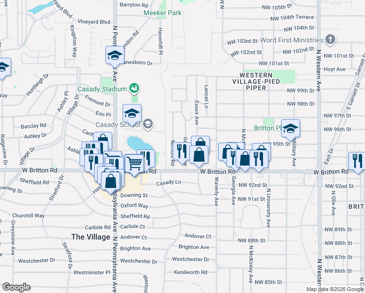 map of restaurants, bars, coffee shops, grocery stores, and more near 9613 Georgia Avenue in The Village