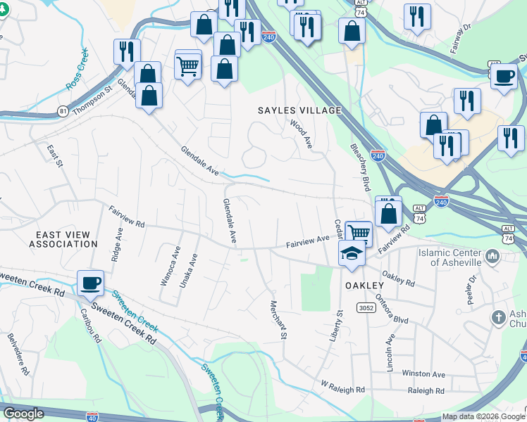 map of restaurants, bars, coffee shops, grocery stores, and more near 11 Dawson Place in Asheville