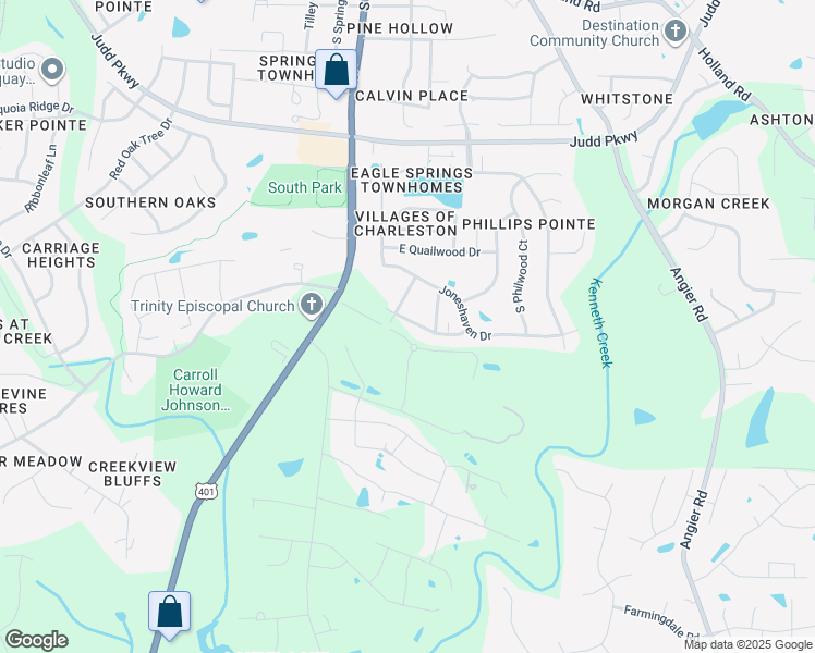 map of restaurants, bars, coffee shops, grocery stores, and more near 1105 South Main Street in Fuquay-Varina