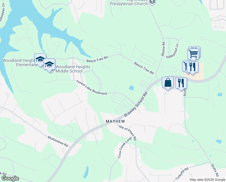 map of restaurants, bars, coffee shops, grocery stores, and more near 103 Ferngrove Court in Mooresville