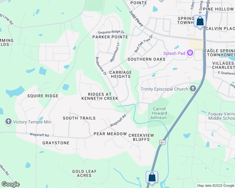 map of restaurants, bars, coffee shops, grocery stores, and more near 1119 Bridlemine Drive in Fuquay Varina