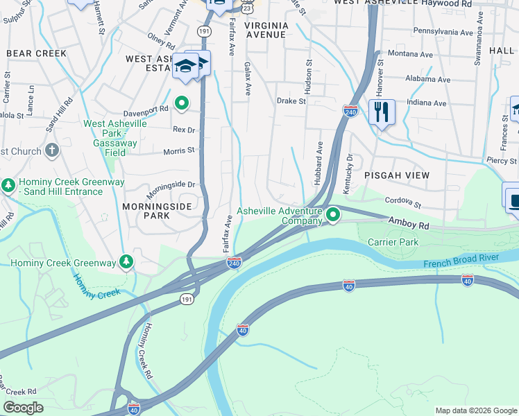 map of restaurants, bars, coffee shops, grocery stores, and more near 57 Dale Street in Asheville