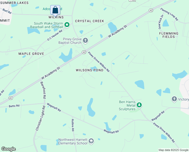 map of restaurants, bars, coffee shops, grocery stores, and more near 7917 Wilson Pond Lane in Fuquay-Varina