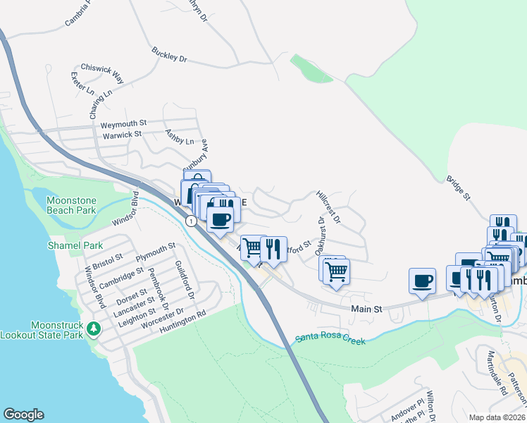 map of restaurants, bars, coffee shops, grocery stores, and more near 901 Suffolk Street in Cambria