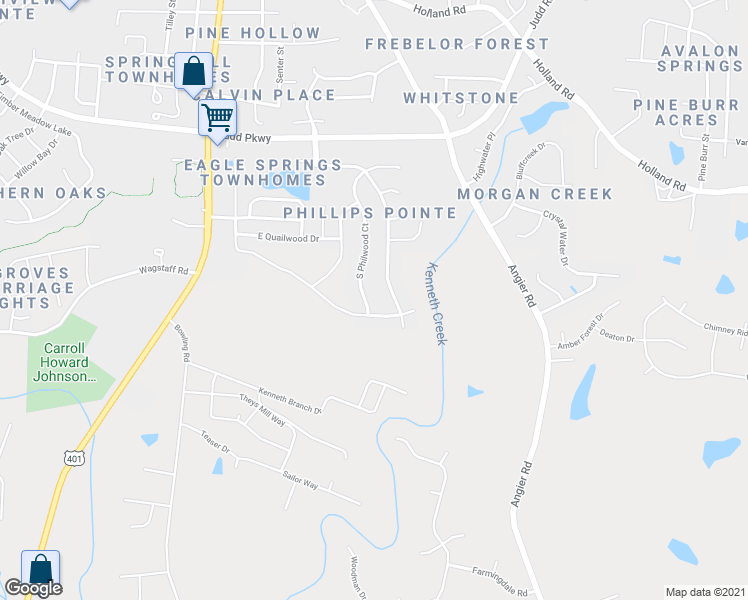 map of restaurants, bars, coffee shops, grocery stores, and more near 1063 S Philwood Ct in Fuquay-Varina