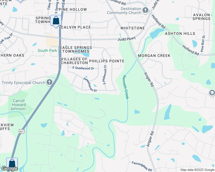 map of restaurants, bars, coffee shops, grocery stores, and more near 1063 South Philwood Court in Fuquay-Varina