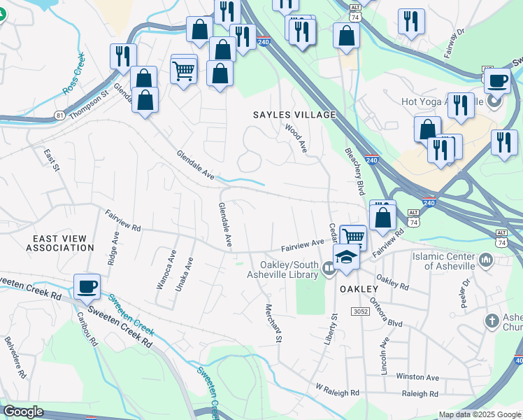 map of restaurants, bars, coffee shops, grocery stores, and more near 16 Dawson Place in Asheville