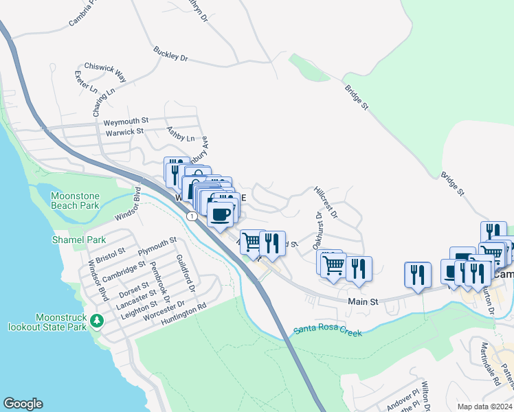 map of restaurants, bars, coffee shops, grocery stores, and more near 908 Suffolk Street in Cambria