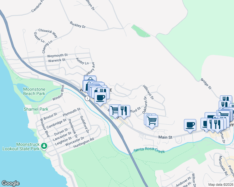 map of restaurants, bars, coffee shops, grocery stores, and more near 908 Suffolk Street in Cambria