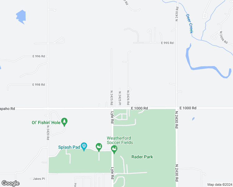 map of restaurants, bars, coffee shops, grocery stores, and more near 9989 North 2425 Road in Weatherford