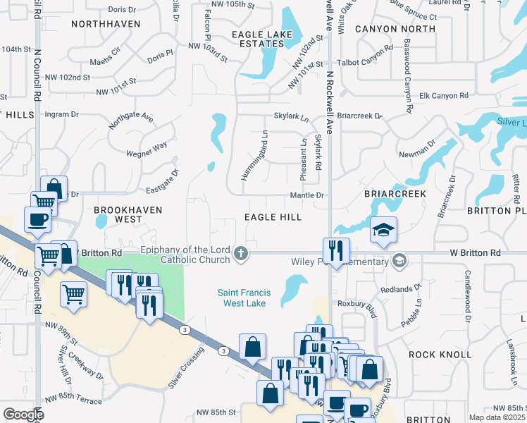 map of restaurants, bars, coffee shops, grocery stores, and more near 9603 Berkley Court in Oklahoma City