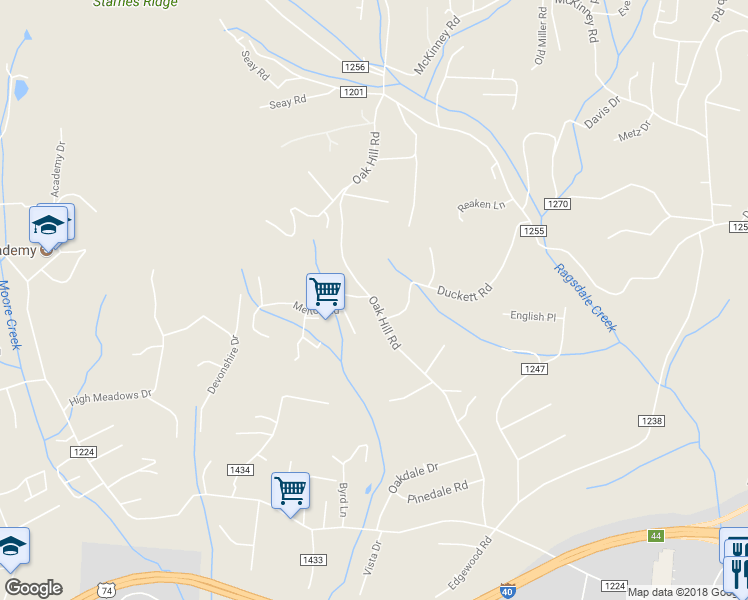 map of restaurants, bars, coffee shops, grocery stores, and more near 156 Oak Hill Road in Candler