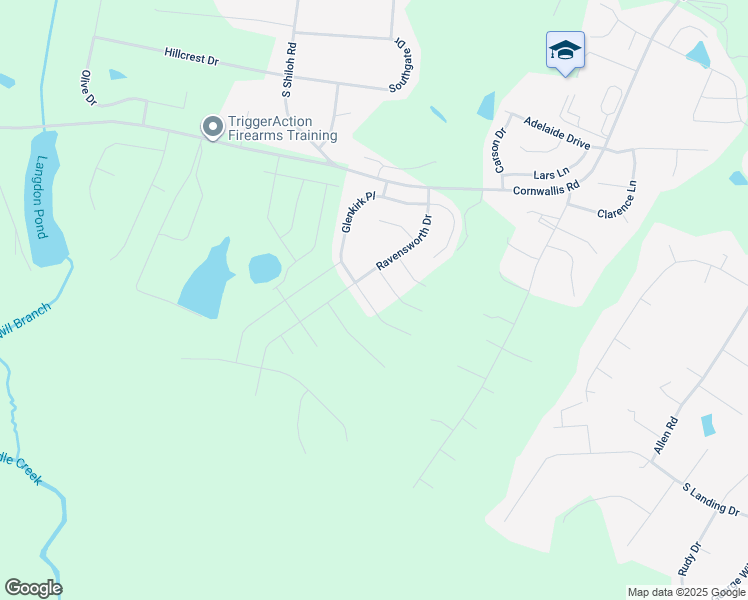 map of restaurants, bars, coffee shops, grocery stores, and more near 451 Glenkirk Pl in Garner