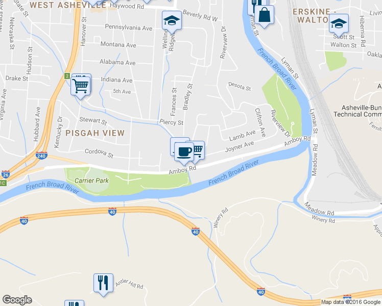 map of restaurants, bars, coffee shops, grocery stores, and more near 42 Lamb Avenue in Asheville