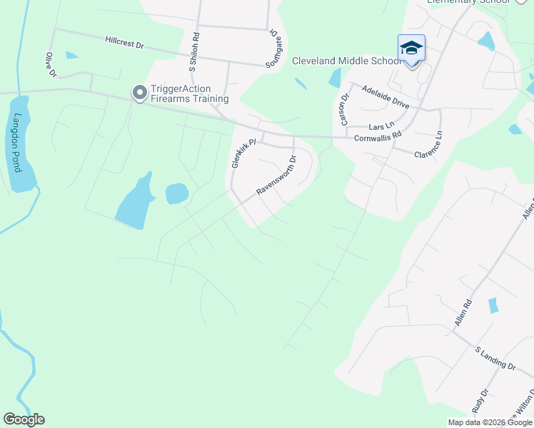 map of restaurants, bars, coffee shops, grocery stores, and more near 40 Newport Lndg in Garner