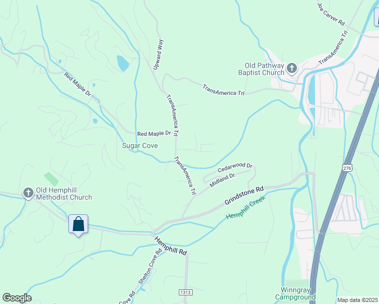 map of restaurants, bars, coffee shops, grocery stores, and more near 80 Elderberry Lane in Waynesville
