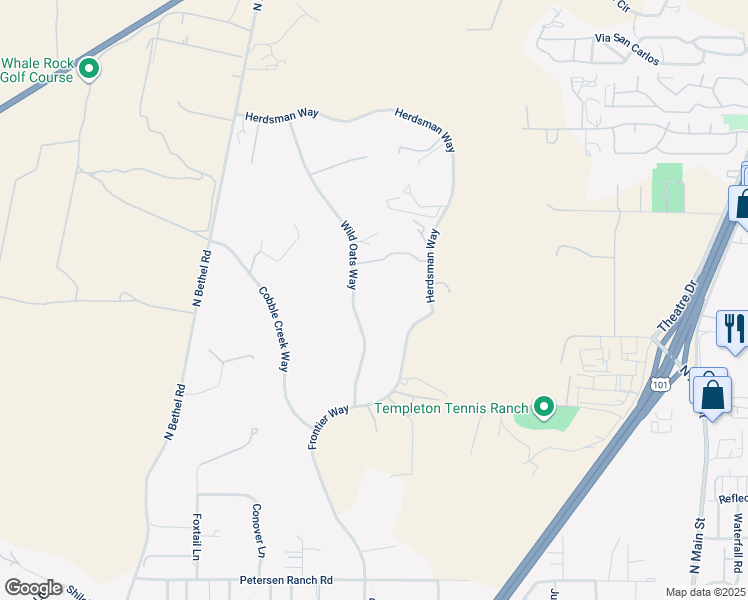 map of restaurants, bars, coffee shops, grocery stores, and more near 720 Wild Oats Way in Templeton
