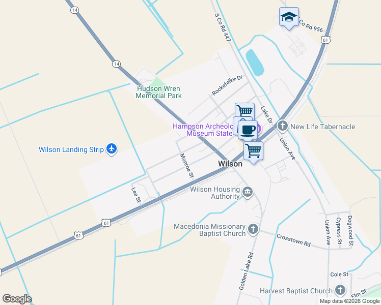 map of restaurants, bars, coffee shops, grocery stores, and more near 42 Jackson Street in Wilson