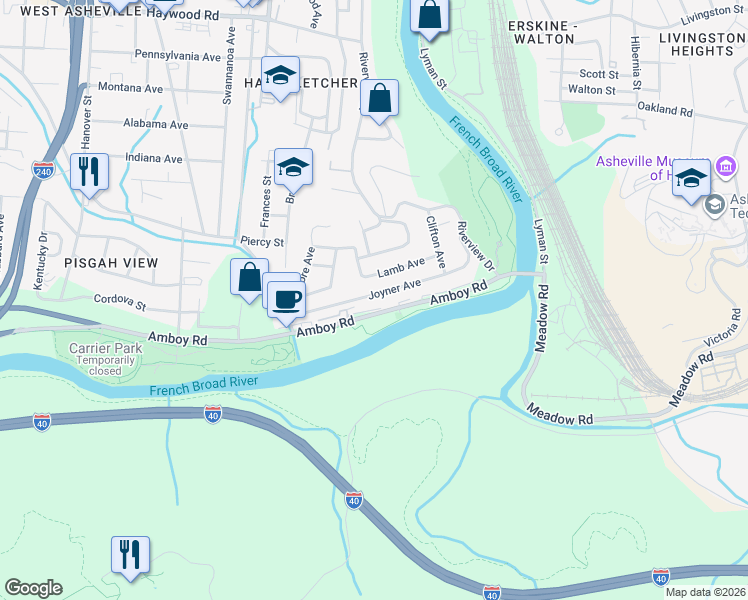 map of restaurants, bars, coffee shops, grocery stores, and more near 126 Joyner Avenue in Asheville