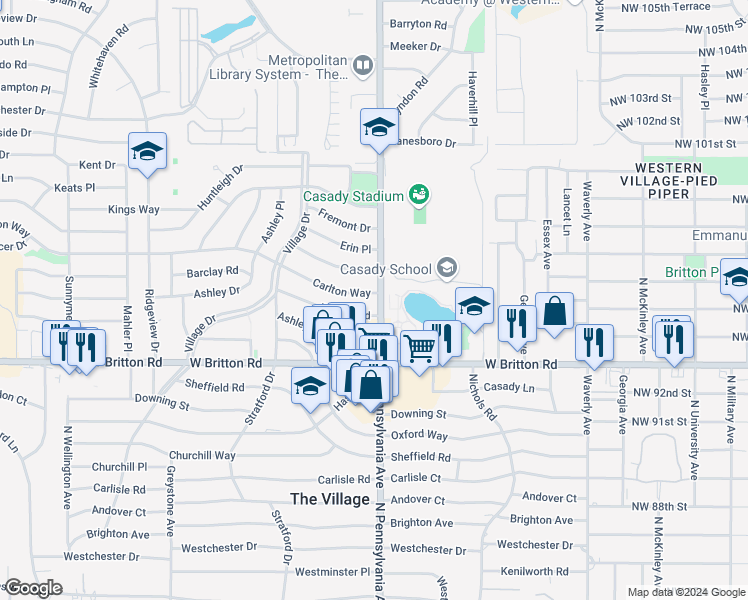 map of restaurants, bars, coffee shops, grocery stores, and more near 2100 Carlton Way in The Village