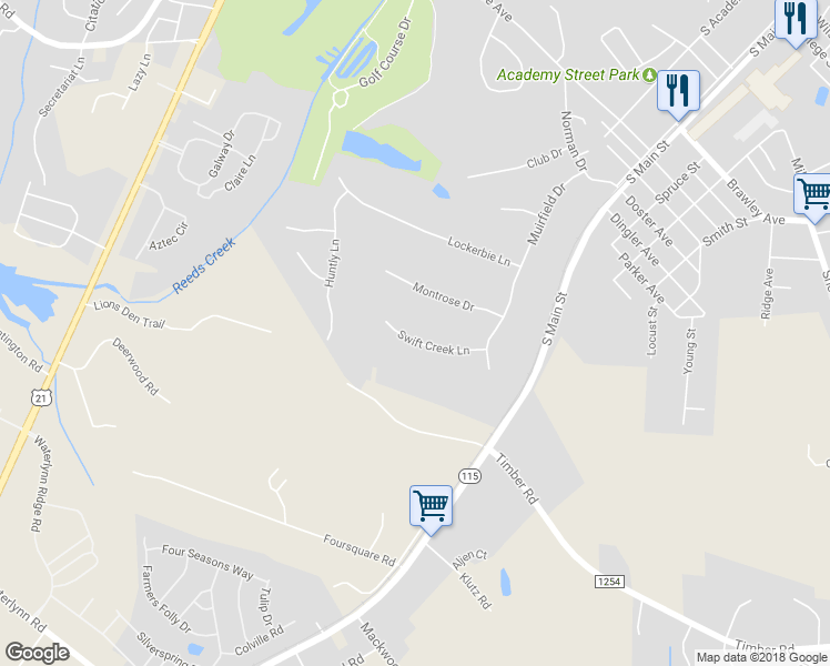 map of restaurants, bars, coffee shops, grocery stores, and more near 154 Swift Creek Lane in Mooresville