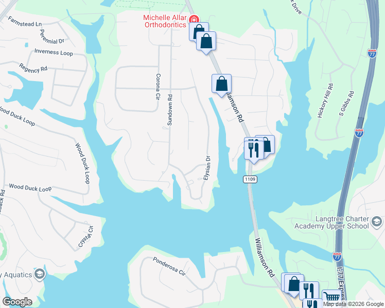 map of restaurants, bars, coffee shops, grocery stores, and more near 177 Mooreland Road in Mooresville