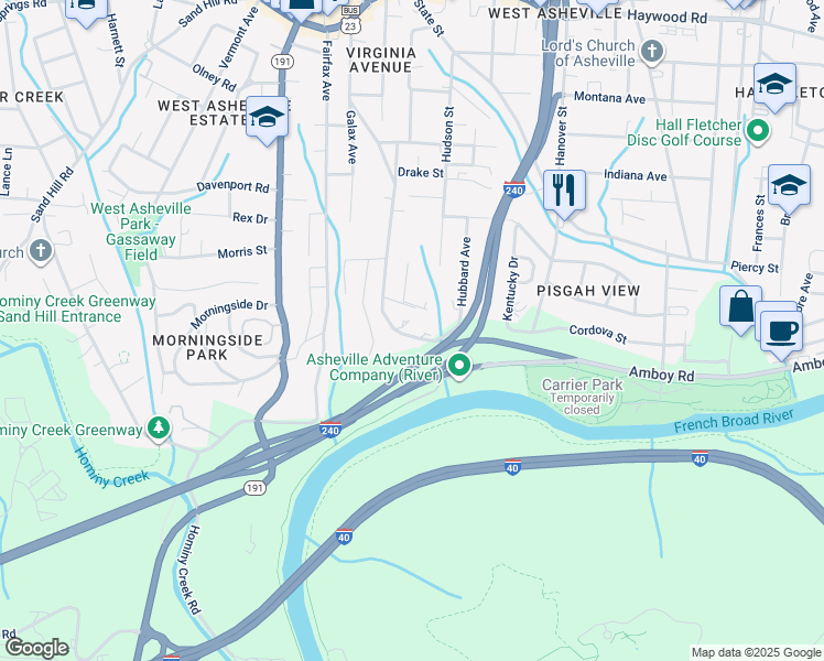 map of restaurants, bars, coffee shops, grocery stores, and more near 288 Virginia Ave in Asheville