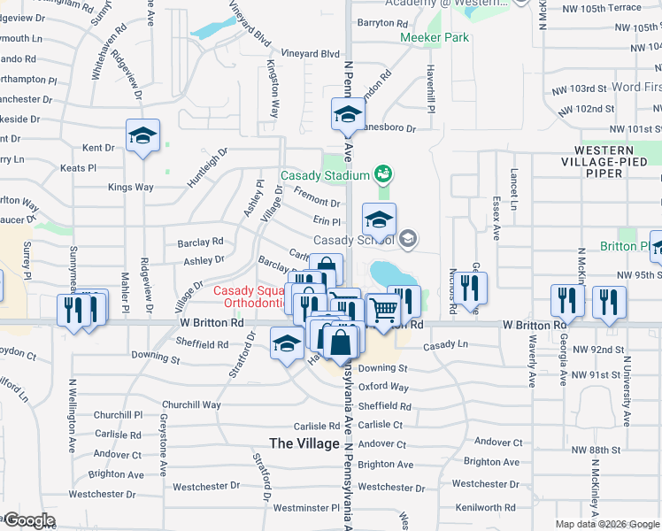 map of restaurants, bars, coffee shops, grocery stores, and more near 2100 Carlton Way in The Village