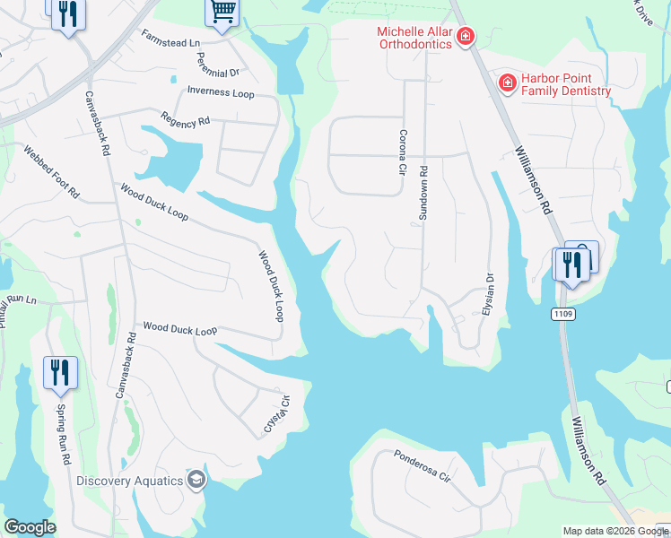 map of restaurants, bars, coffee shops, grocery stores, and more near 383 Sundown Road in Mooresville