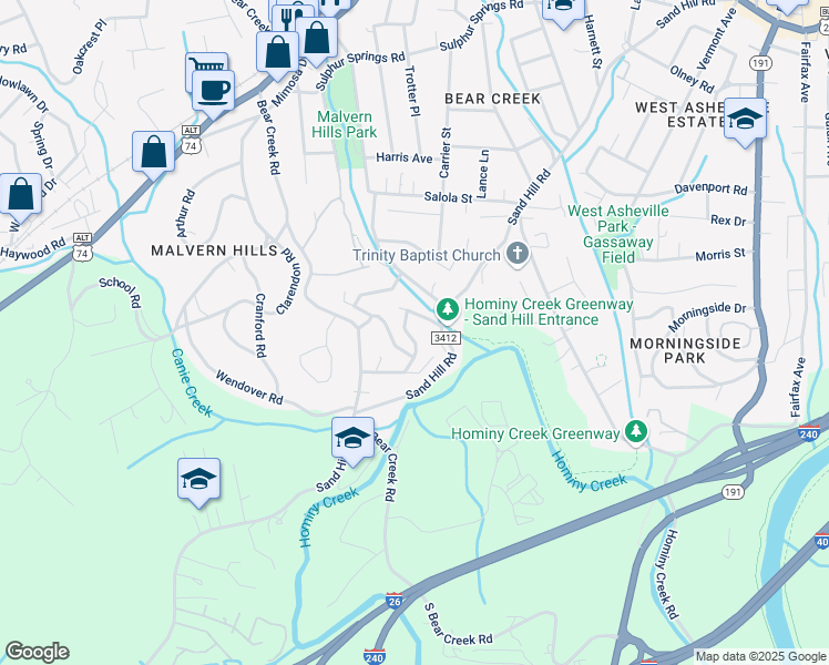 map of restaurants, bars, coffee shops, grocery stores, and more near 53 Merion Drive in Asheville