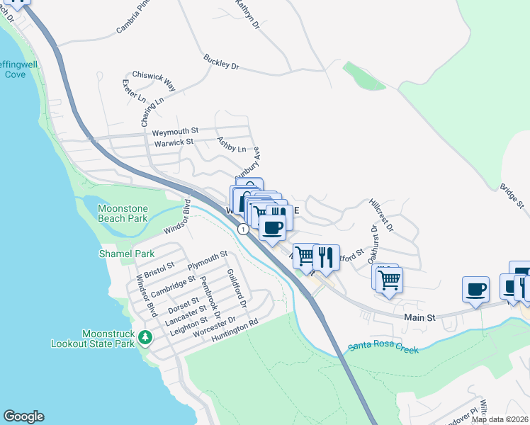 map of restaurants, bars, coffee shops, grocery stores, and more near 798 Arlington Street in Cambria