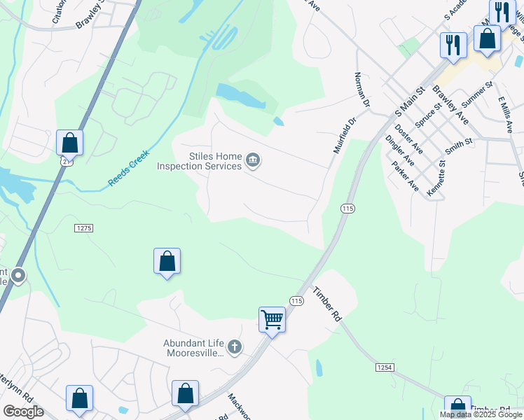map of restaurants, bars, coffee shops, grocery stores, and more near 154 Swift Creek Lane in Mooresville