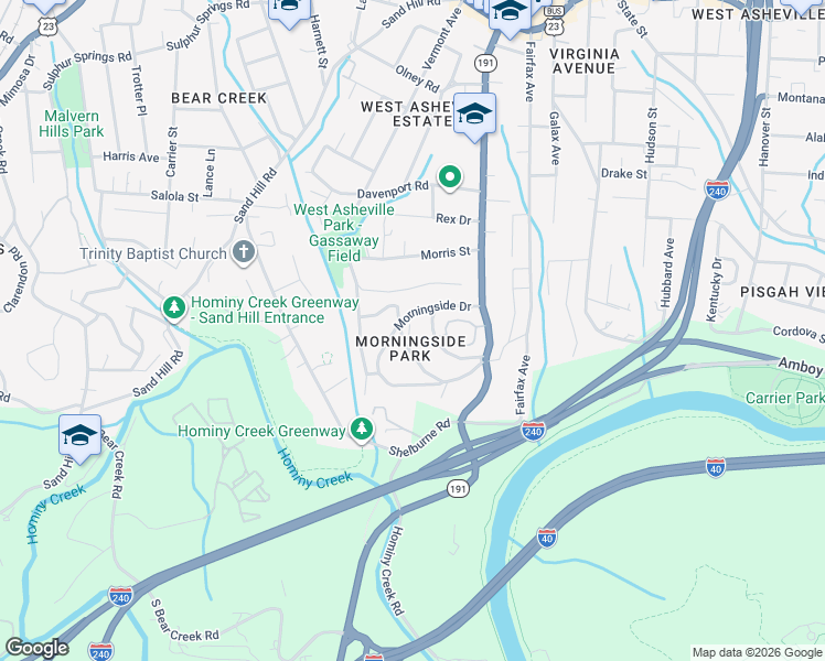 map of restaurants, bars, coffee shops, grocery stores, and more near 10 Winthrop Road in Asheville