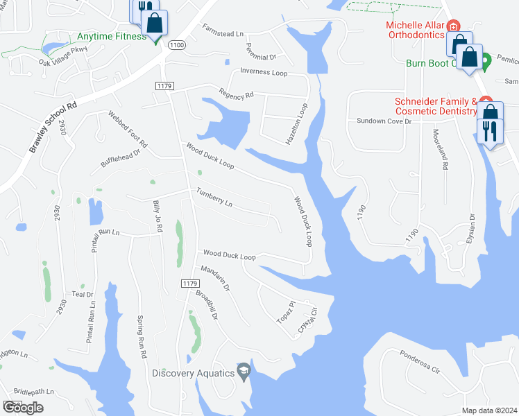 map of restaurants, bars, coffee shops, grocery stores, and more near 163 Turnberry Lane in Mooresville