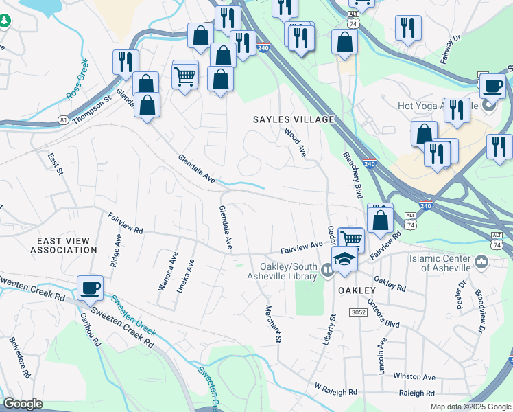 map of restaurants, bars, coffee shops, grocery stores, and more near 16 Dawson Place in Asheville