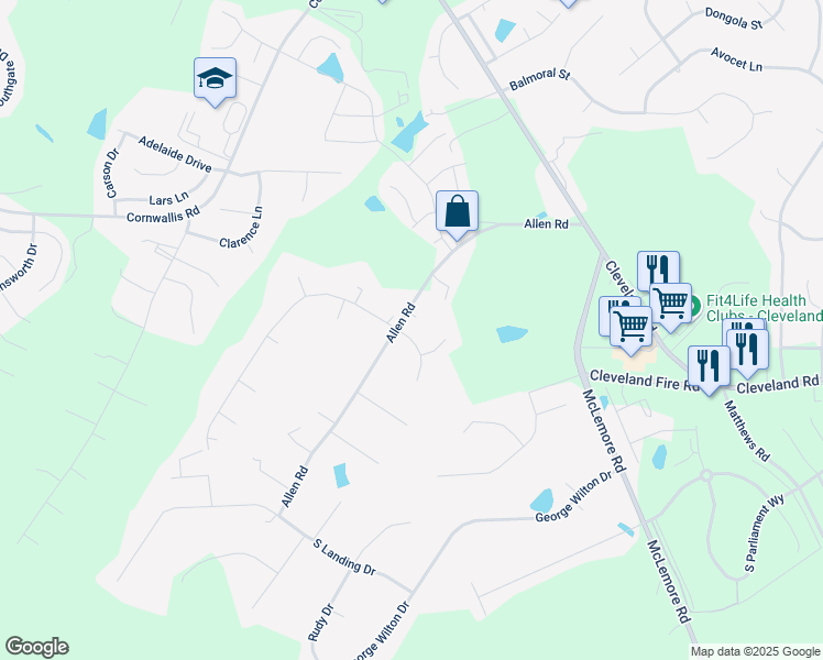 map of restaurants, bars, coffee shops, grocery stores, and more near 455 Allen Road in Clayton