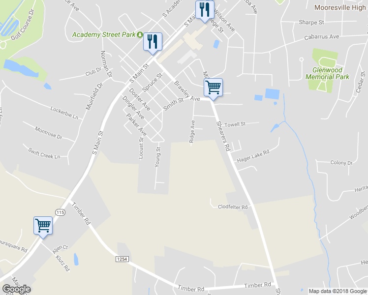 map of restaurants, bars, coffee shops, grocery stores, and more near 563 Ridge Avenue in Mooresville