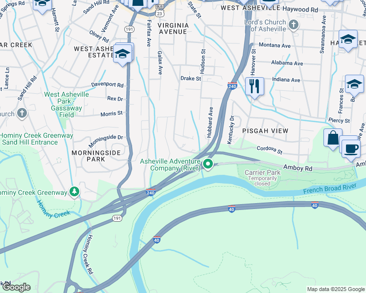map of restaurants, bars, coffee shops, grocery stores, and more near 288 Virginia Avenue in Asheville