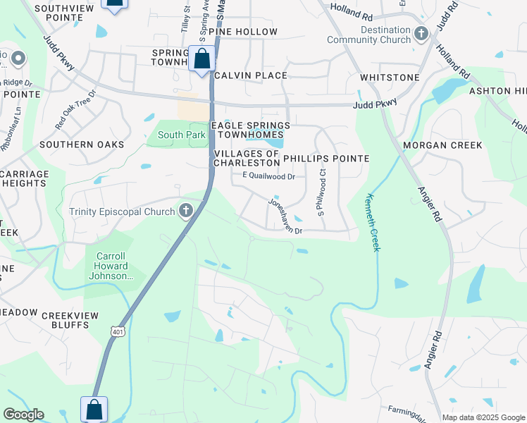 map of restaurants, bars, coffee shops, grocery stores, and more near 1105 South Main Street in Fuquay-Varina