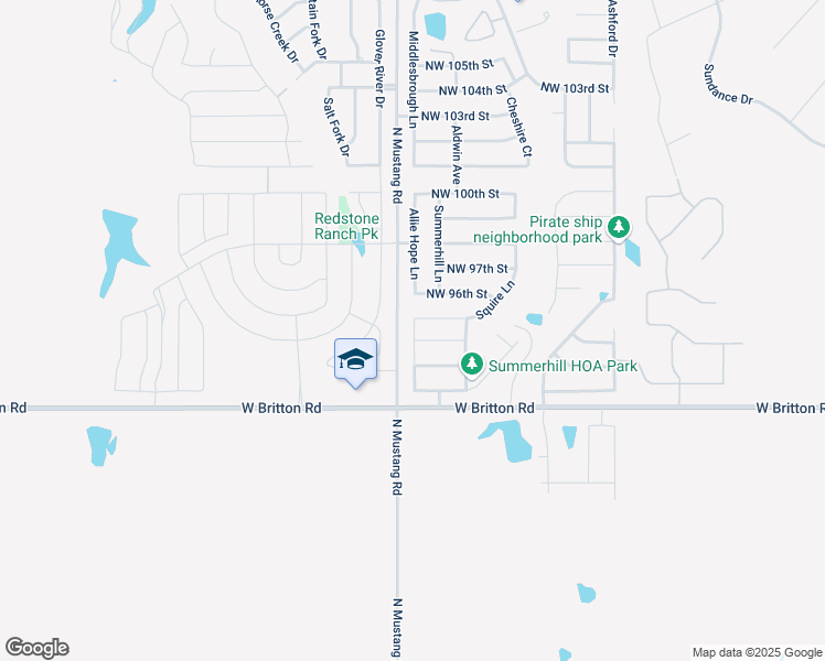 map of restaurants, bars, coffee shops, grocery stores, and more near 9525 Timberwind Lane in Yukon
