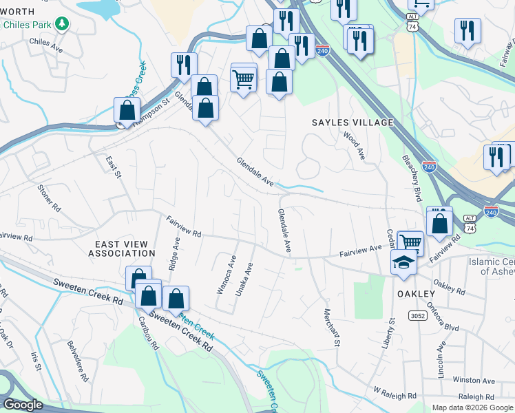map of restaurants, bars, coffee shops, grocery stores, and more near 28 Blalock Avenue in Asheville