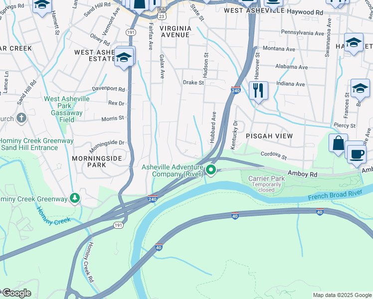 map of restaurants, bars, coffee shops, grocery stores, and more near 288 Virginia Avenue in Asheville