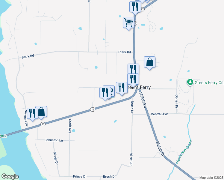 map of restaurants, bars, coffee shops, grocery stores, and more near 50 Victory Lane in Higden