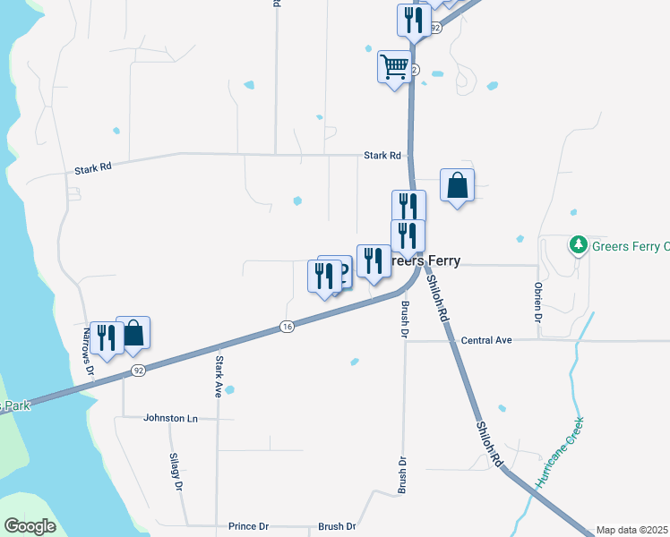 map of restaurants, bars, coffee shops, grocery stores, and more near 50 Victory Lane in Higden