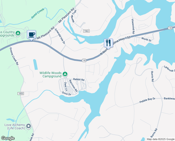 map of restaurants, bars, coffee shops, grocery stores, and more near 4524 McCorkle Lane in Sherrills Ford