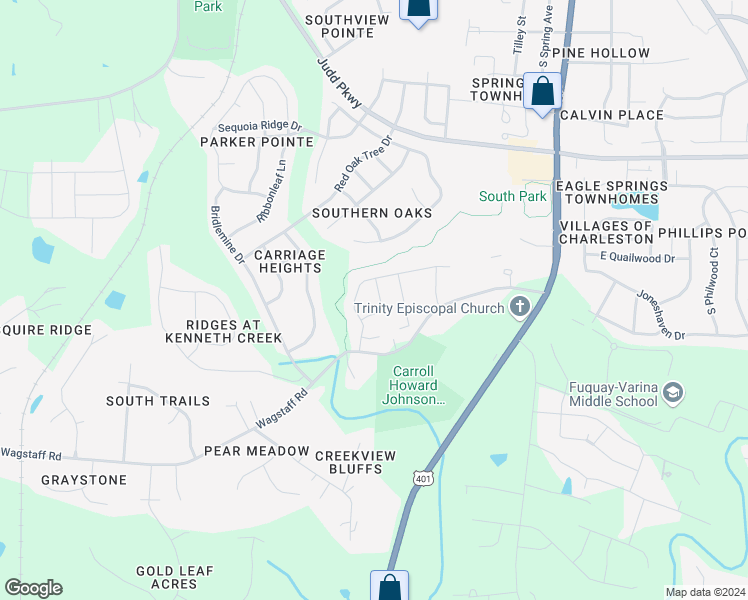 map of restaurants, bars, coffee shops, grocery stores, and more near 616 Prickly Pear Drive in Fuquay Varina