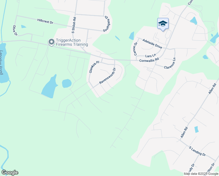 map of restaurants, bars, coffee shops, grocery stores, and more near 84 Rosslyn Way in Garner